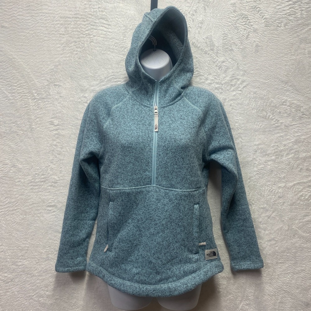 The North Face Crescent 1/4 Zip Hoodie Girls Large 14/16 Blue Fleece Outdoor Ski